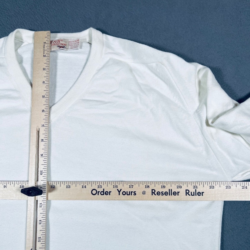 Vintage The Fox Collection Mens V Neck Sweater XL Cotton White Made in USA - Picture 4 of 6